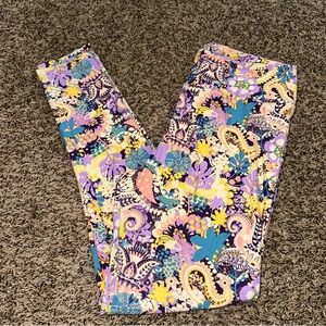 LuLaRoe Women's Leggings with Purple and Yellow Paisley